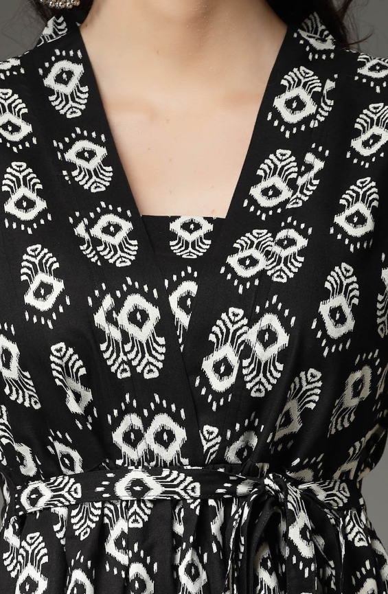 Printed V-Neck Top With Printed Straight Trouser