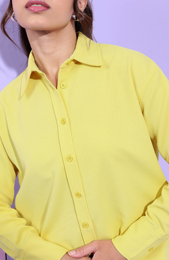 Yellow Self Design Shirt With Trousers
