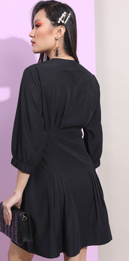 Round Neck Knife Pleats Shirt Style Dress