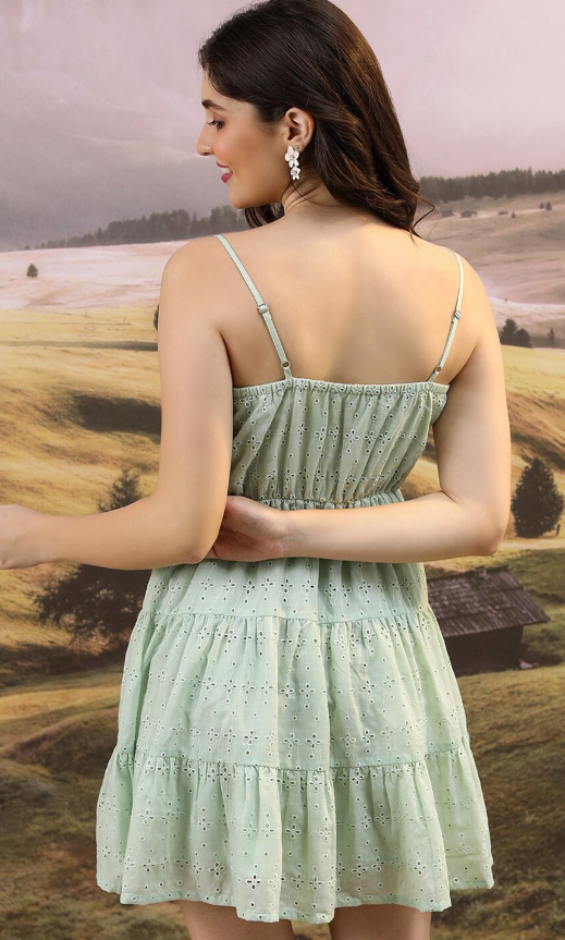 Shoulder Straps Schiffli Fit & Flare Dress