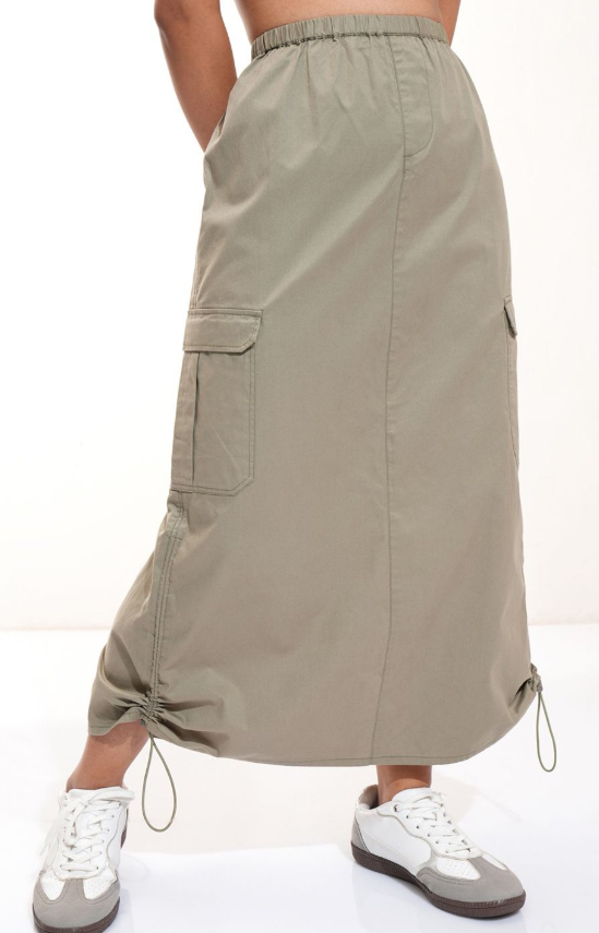 Pure Cotton Straight Parachute Midi Skirt