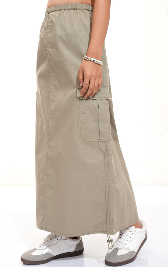 Pure Cotton Straight Parachute Midi Skirt
