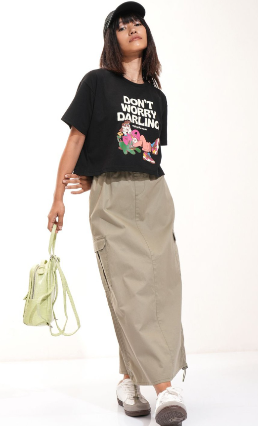 Pure Cotton Straight Parachute Midi Skirt