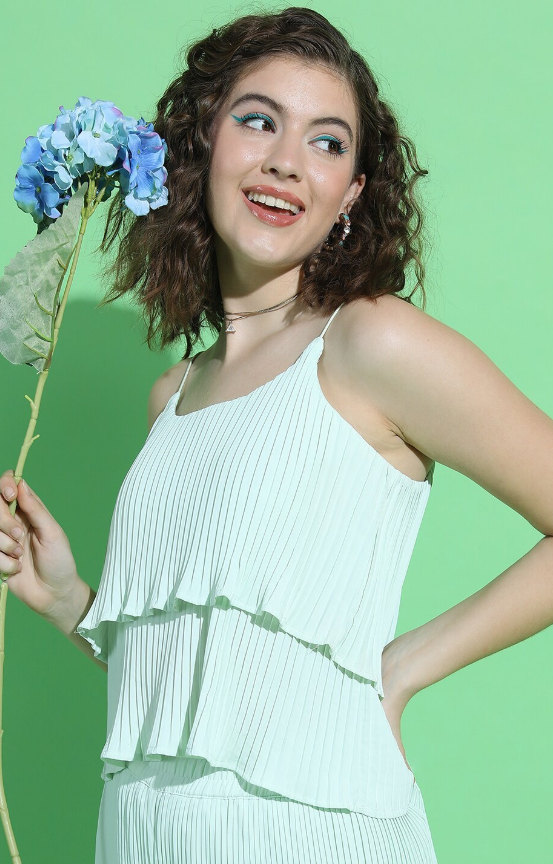 Mint Green Striped Ruffles Top