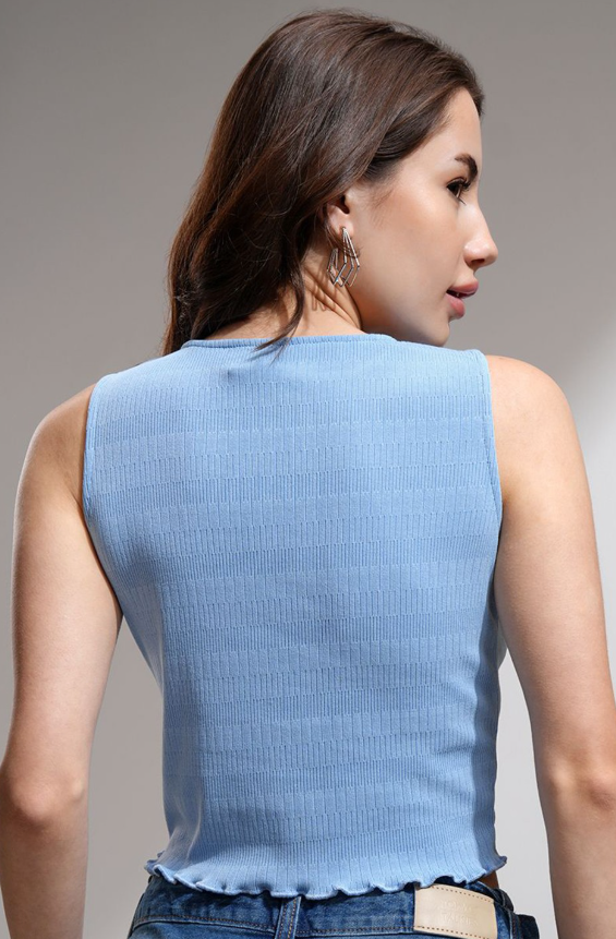 Solid Pointelle Lettuce Hem Crop top