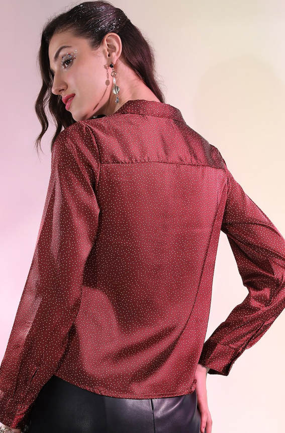 Red Micro Ditsy Printed Satin Casual Shirt