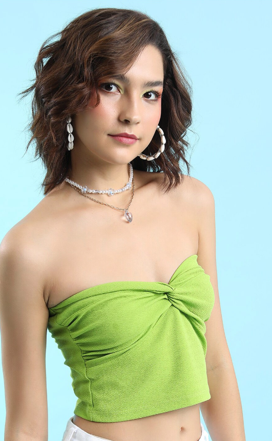 Green Twisted Tube Crop Top