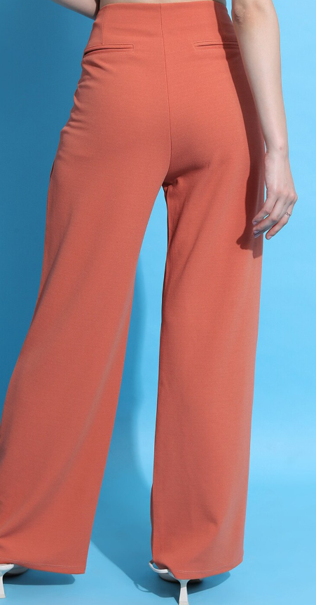 Women Rust Flared Mid-Rise Parallel Trousers