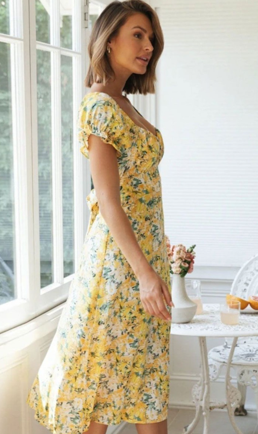 A-Line Floral Printed Calf Length Dress