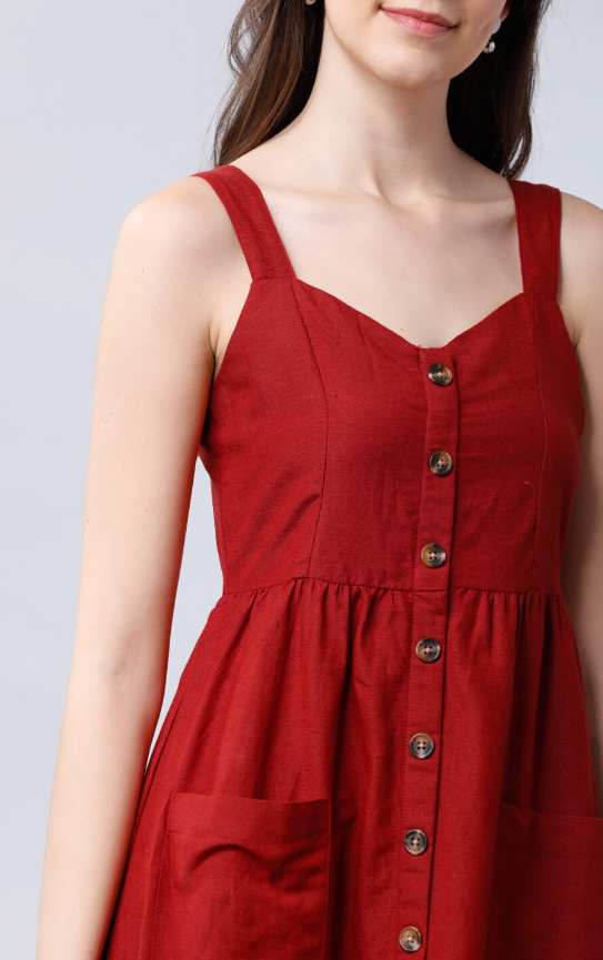 Women Rust Solid A-Line Dress