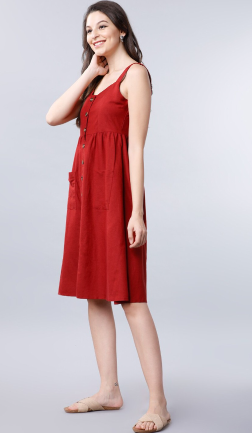 Women Rust Solid A-Line Dress