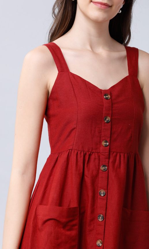 Women Rust Solid A-Line Dress