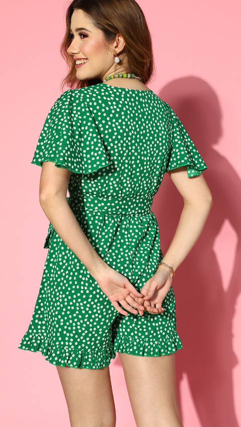Women Gorgeous Green Printed Playsuit