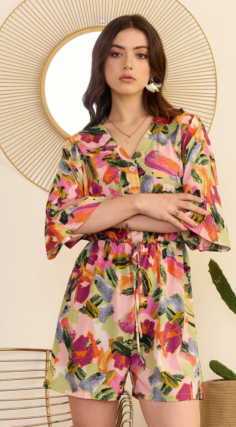Abstract Printed V-Neck Playsuit