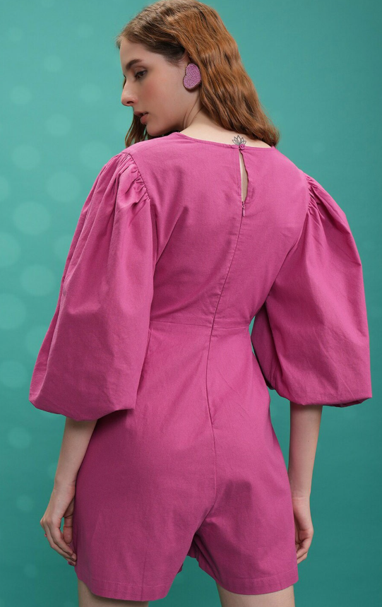 Pink Puff Sleeves Cutout Jumpsuit