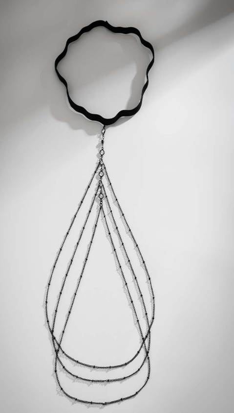 Black Rhinestone Studded Multi Layered Thigh Leg Chain