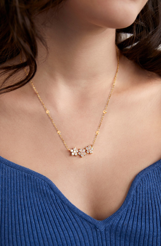 Brass Gold-Plated Crystal Studded Necklace