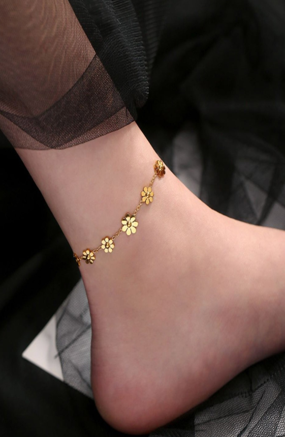 18K Gold Plated Waterproof Anti-Tarnish Floral Charm Anklet