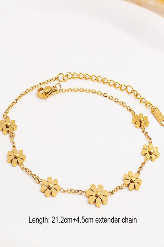 18K Gold Plated Waterproof Anti-Tarnish Floral Charm Anklet