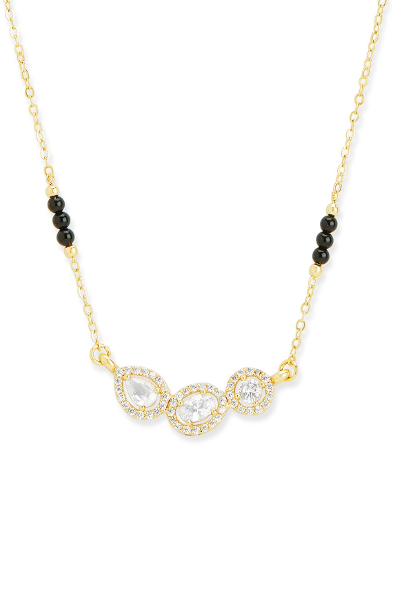Gold-Plated Diamond -Studded & Beaded Mangalsutra