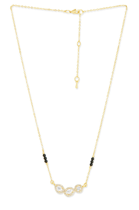 Gold-Plated Diamond -Studded & Beaded Mangalsutra