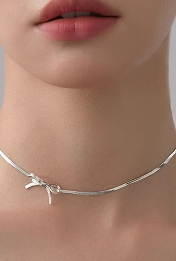 Silver Plated Stainless Steel Antitarnish Bow Chain Necklace