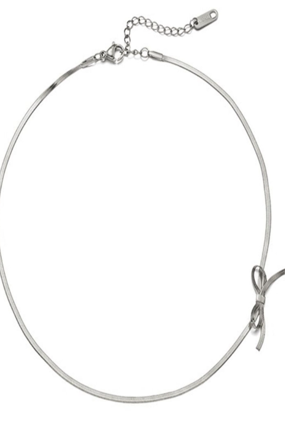 Silver Plated Stainless Steel Antitarnish Bow Chain Necklace