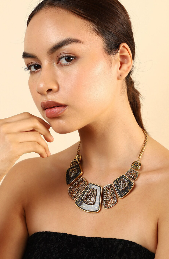 Gold-Toned & Black Gold-Plated Necklace