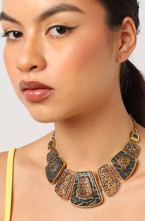 Gold-Toned & Black Gold-Plated Necklace