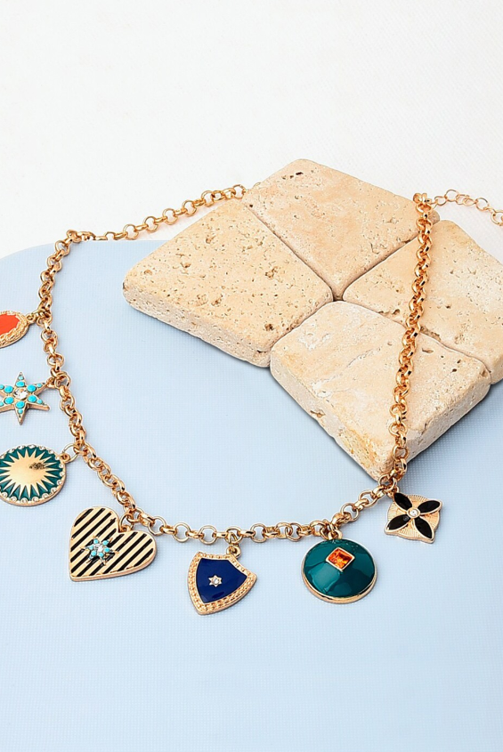 London Gold-Toned & Green Metal Gold Plated Enamelled Necklace