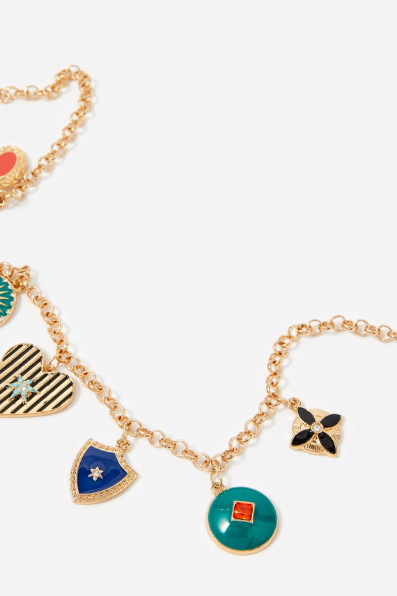 London Gold-Toned & Green Metal Gold Plated Enamelled Necklace