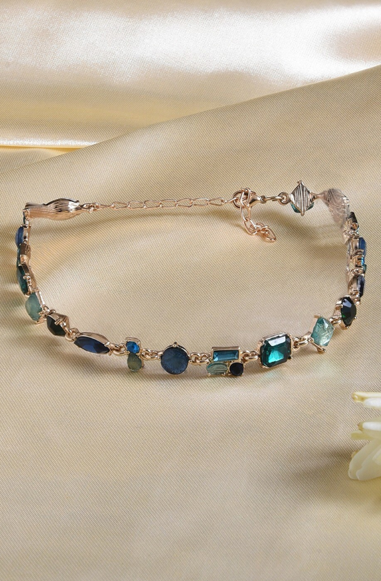 Gold-Plated Artificial Stones Studded Contemporary Necklace