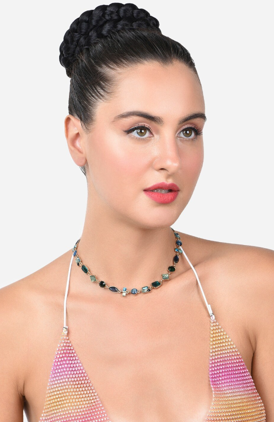 Gold-Plated Artificial Stones Studded Contemporary Necklace