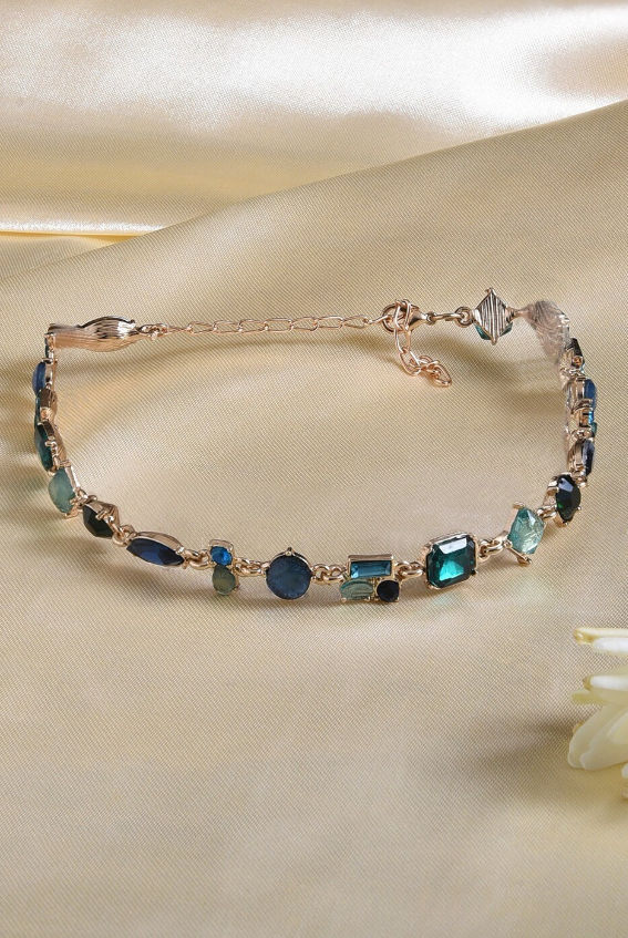 Gold-Plated Artificial Stones Studded Contemporary Necklace
