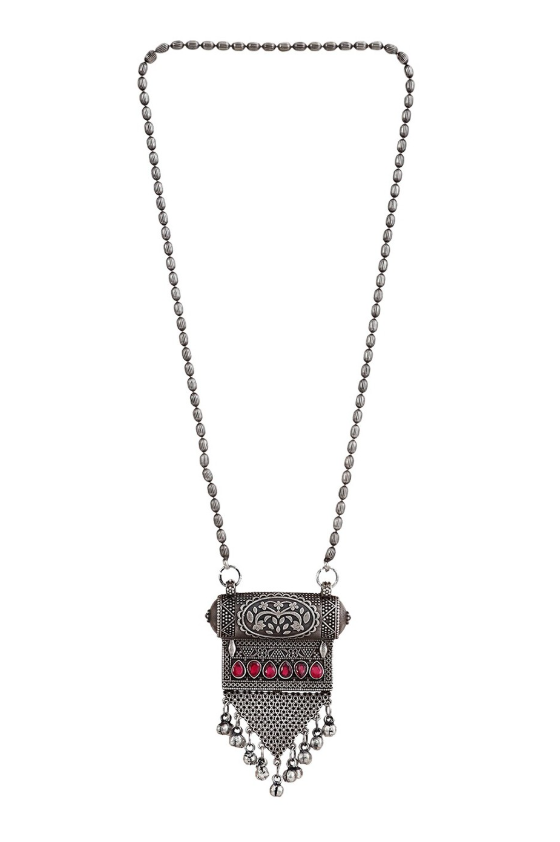 Red Brass Silver-Plated Oxidised Necklace