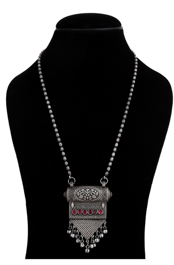 Red Brass Silver-Plated Oxidised Necklace