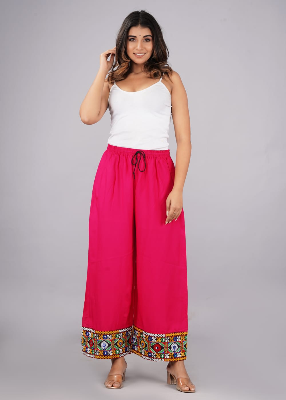 Vibrant Pink Embroidered Palazzo