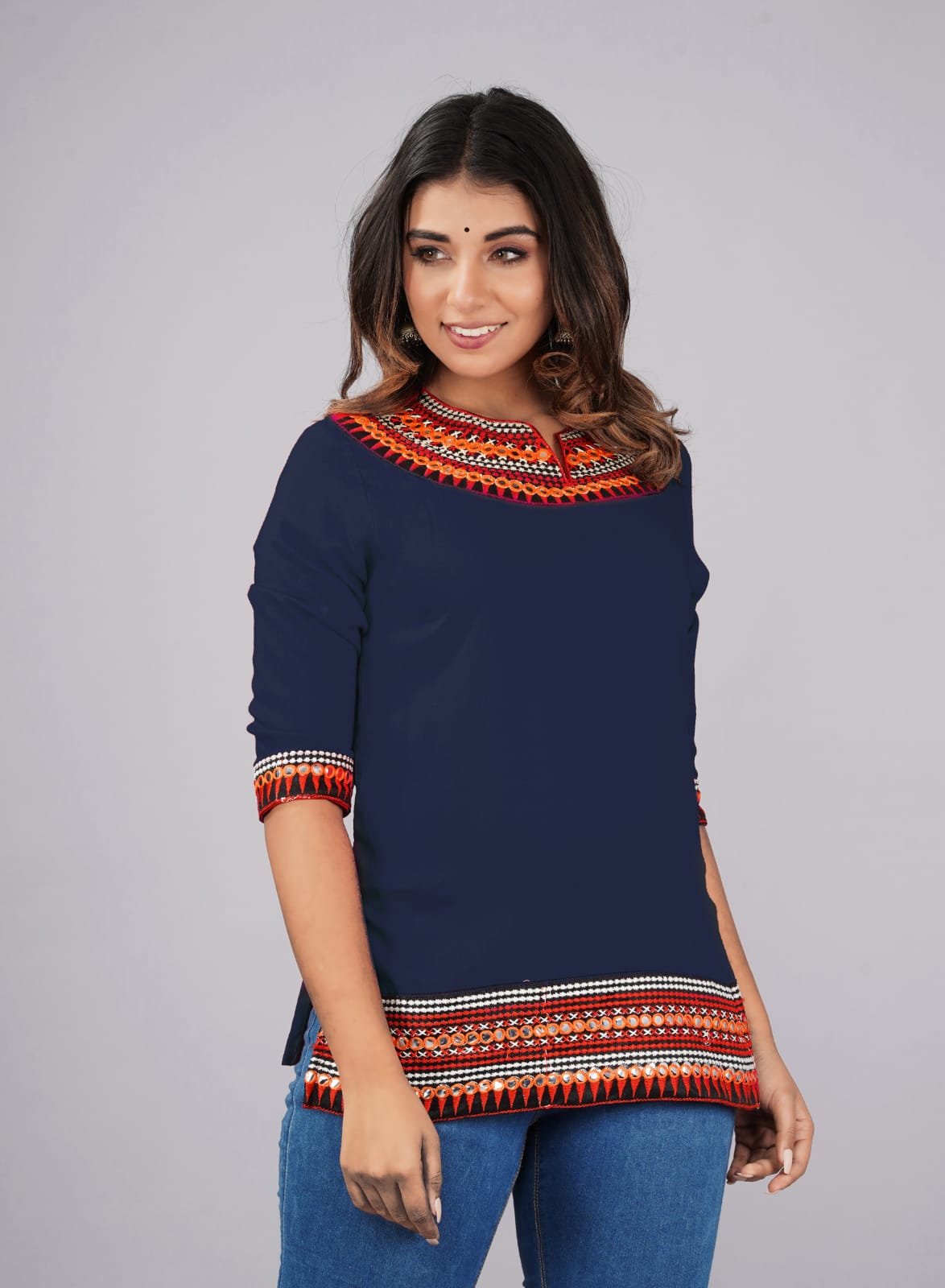 Navy Blue Embroidered Tunic