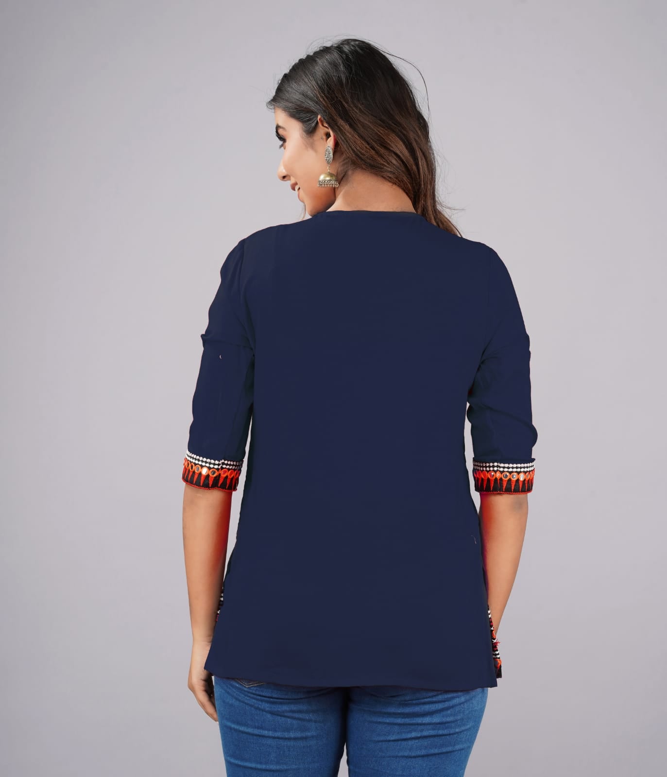 Navy Blue Embroidered Tunic