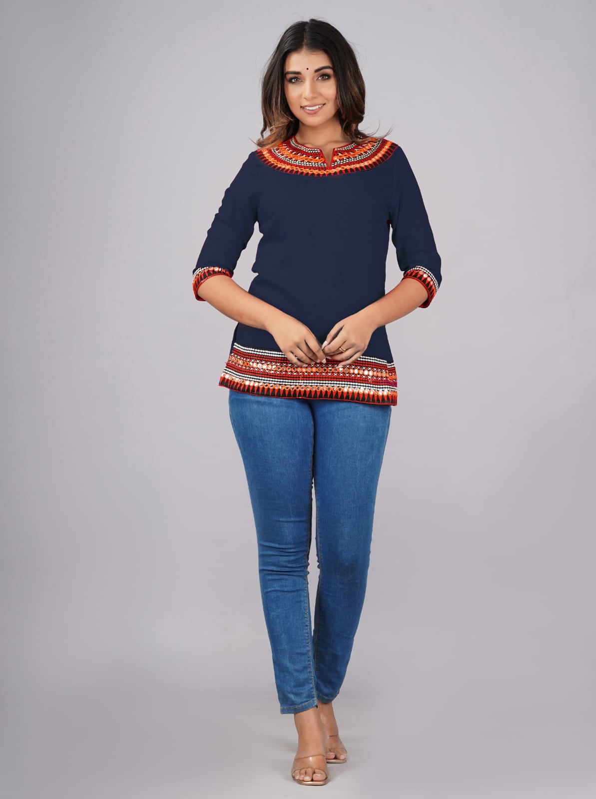 Navy Blue Embroidered Tunic