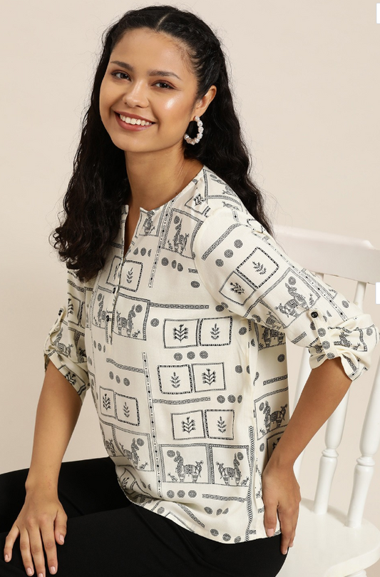 Mandarin Collar Printed Tunic