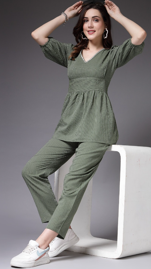 Embroidered V-Neck Pure Cotton Top With Trouser