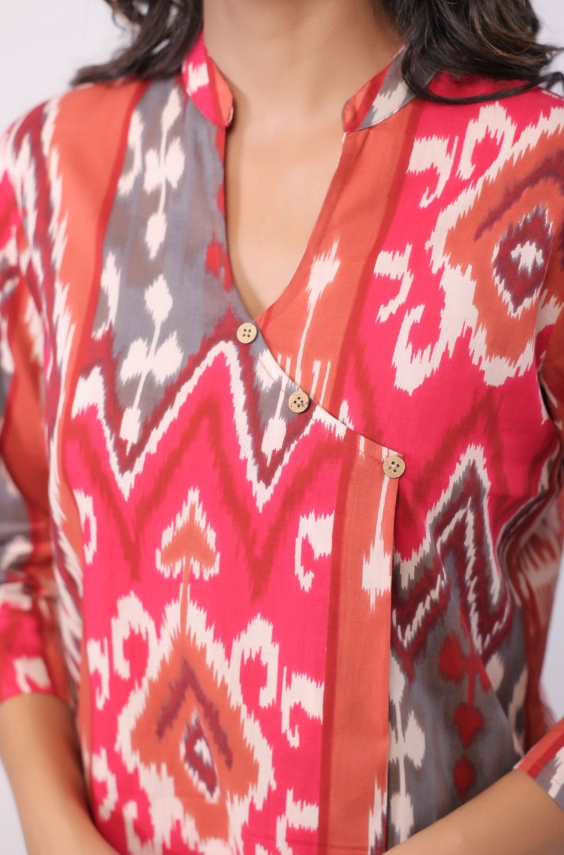 Ethnic Motifs Printed Mandarin Collar Tunic With Palazzos