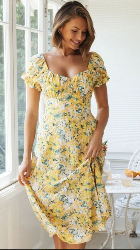 A-Line Floral Printed Calf Length Dress