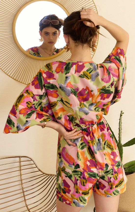 Abstract Printed V-Neck Playsuit
