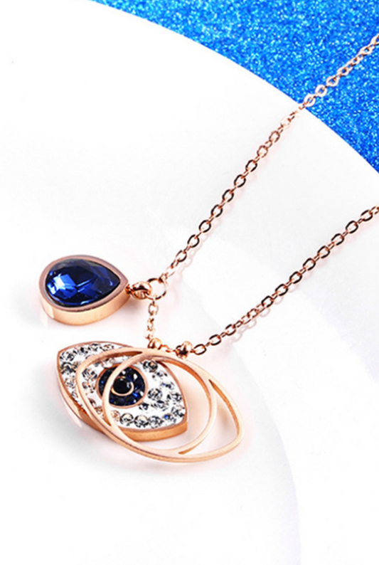 Rose Gold-Plated Evil Eye Crystal Necklace