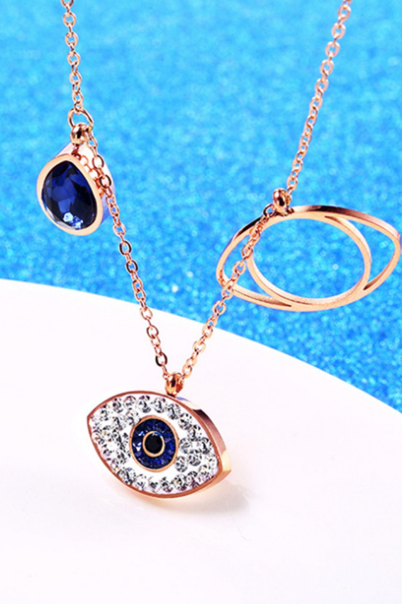 Rose Gold-Plated Evil Eye Crystal Necklace