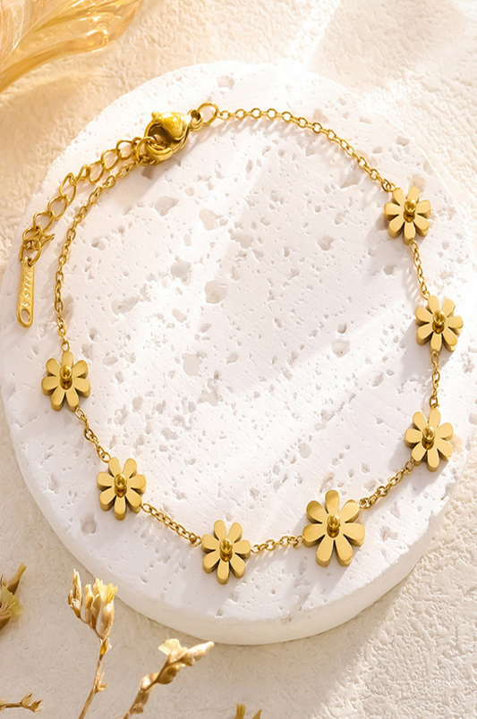18K Gold Plated Waterproof Anti-Tarnish Floral Charm Anklet