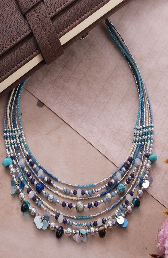 Bohemian Beaded Multi-Layered Choker Statement Necklace