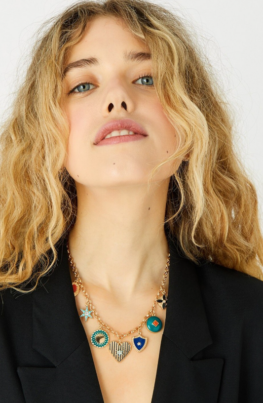London Gold-Toned & Green Metal Gold Plated Enamelled Necklace
